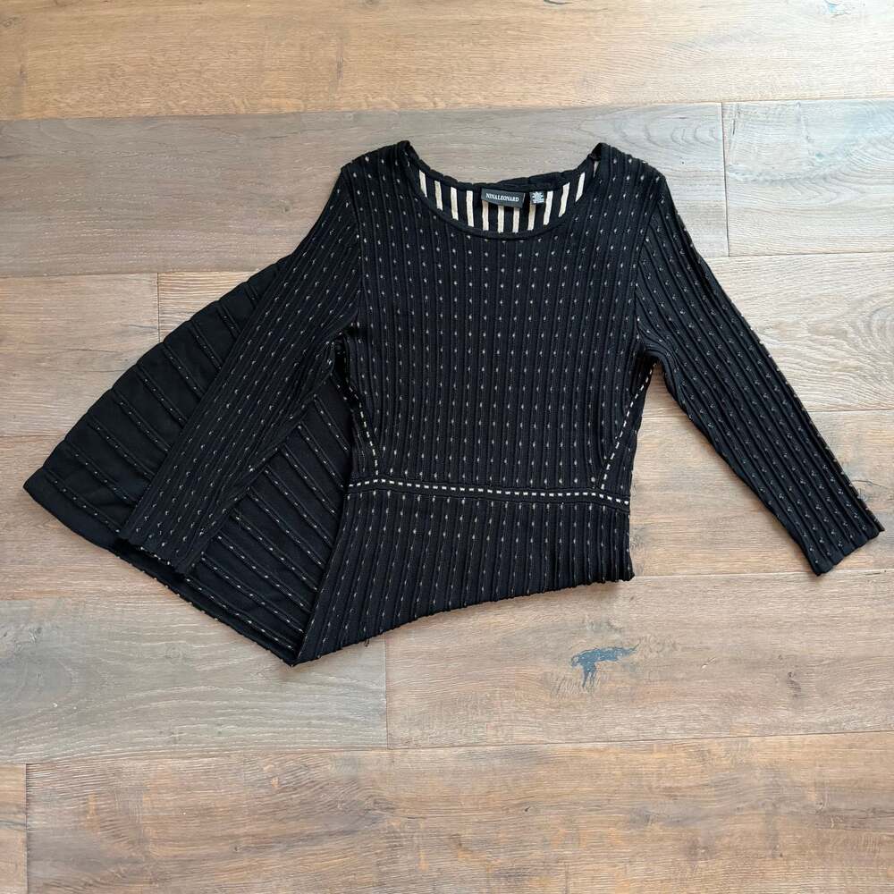 Nina Leonard Sweater Midi Black Midi Dress~ Polka Dots~ Long Sleeve~ Size Small